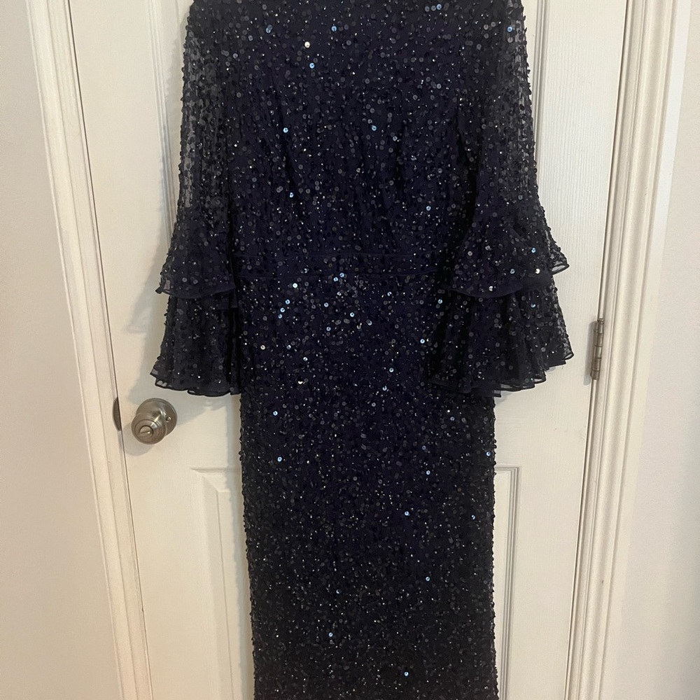 Mac Duggal Midnight Sequin Long Sleeve Dress